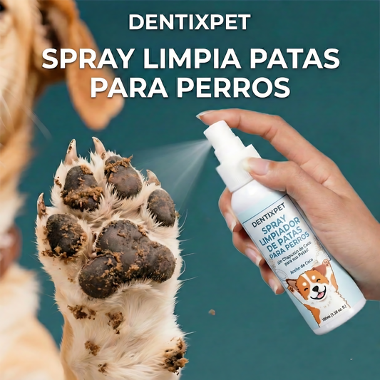 Spray limpia patas para perros.